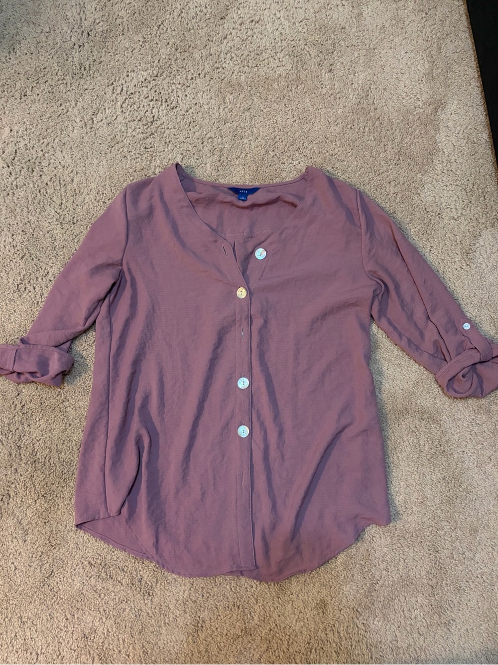 Apt. 9 Mauve Button-Front Roll-Sleeve Blouse